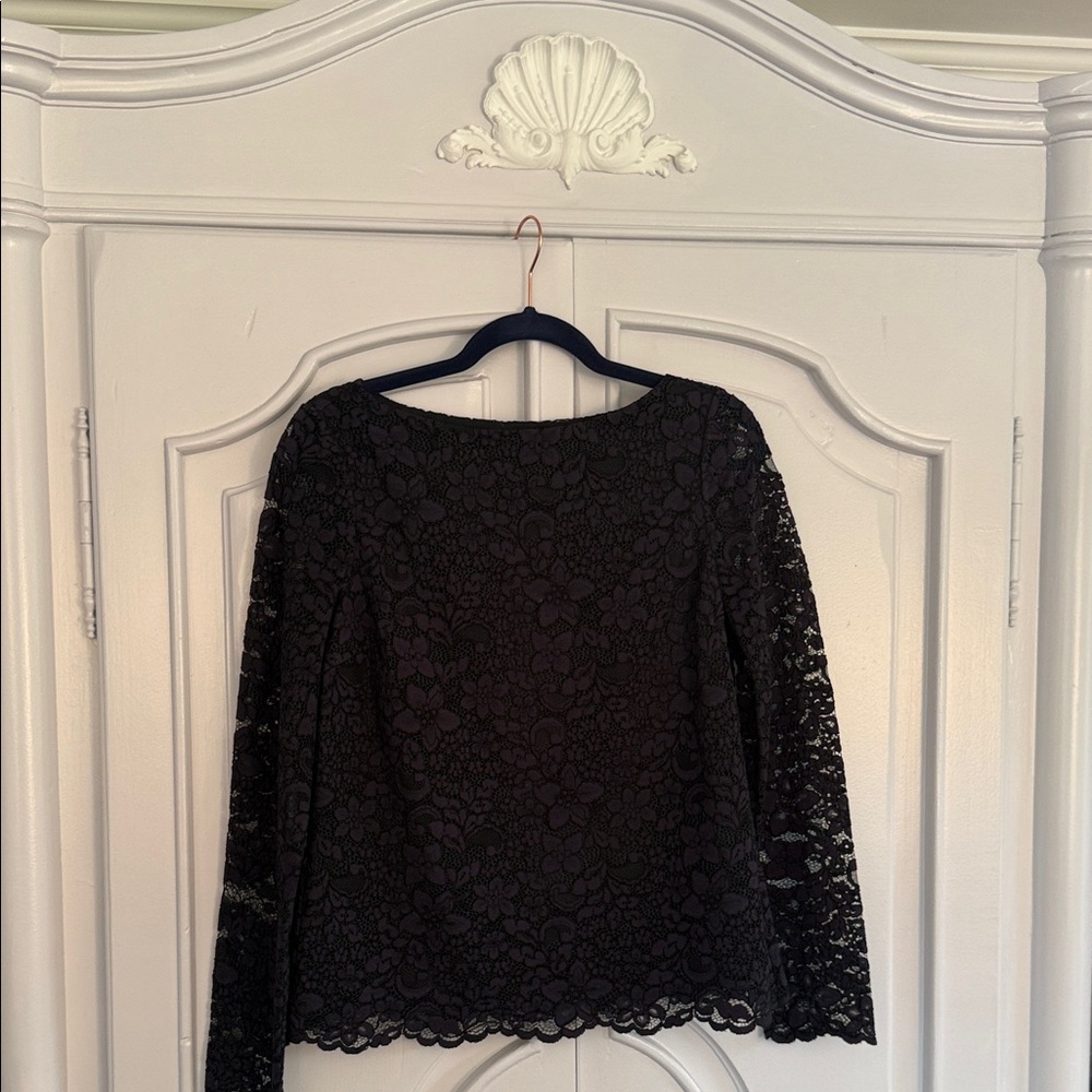 Tory Burch Navy Floral Lace Long-Sleeve Blouse